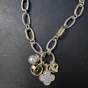 Elegant Silver and Gold Charm Necklace Water Resistant 14k Gold Plated